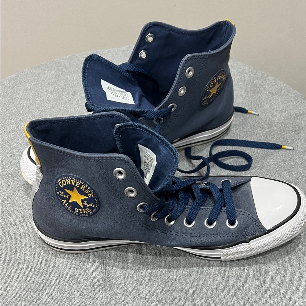 Converse Blue High-Tops with Yellow Accents